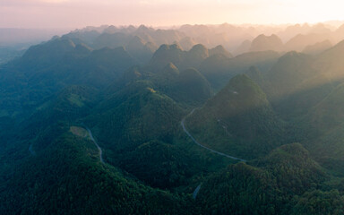 Panoramic view of peaks in xiaoqikong scenic area, Libo County, Guizhou Province, China