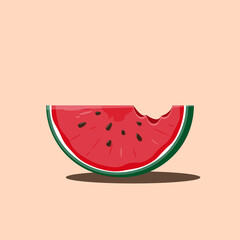 Bitten watermelon slice vector illustration, suitable for design elements about summer, healthy food, nutrition, health etc