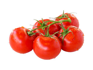 Bunch of tomatoes isolated on a white background. Tomato Clipping Path. Isolated tomato with water droplets on it