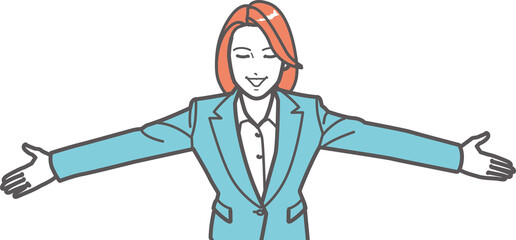 両手を広げるビジネスウーマン②　俯瞰