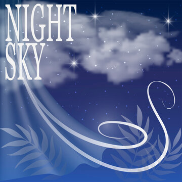 Abstract night sky with curtain and realistic clouds.
