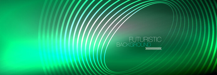 Dark abstract background with glowing neon circles. Trendy layout template for business or technology presentation, internet poster or web brochure cover, wallpaper