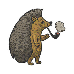 hedgehog smoking pipe sketch raster illustration