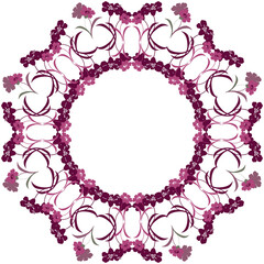 Round colored floral openwork frame from the silhouette of carnation flowers, vector for various design.