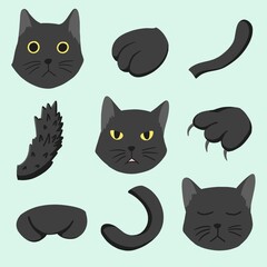 A cat’s various emotions form the cat’s face, tail, and feet.