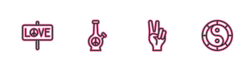 Set line Peace, symbol, Bong and Yin Yang icon. Vector