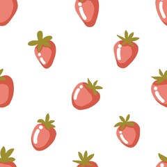 Strawberries isolated on white. Vector seamless pattern.