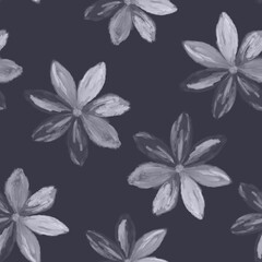 Abstract oil floral seamless pattern. Monochrome gray. 