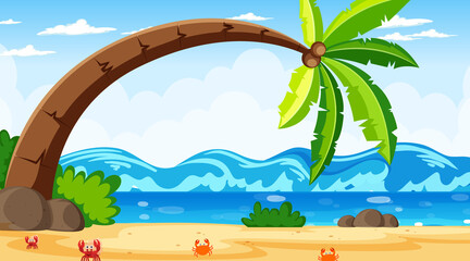 Obraz premium Tropical beach landscape scene with a big coconut tree