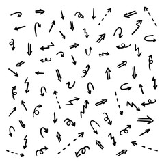 Hand drawn arrow set, abstract shapes doodle, collection of black direction sketch symbols, vector illustration graphic design elements - Vector