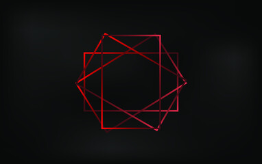 Red collection of geometrical polyhedron, art deco style for wedding invitation, luxury templates, decorative patterns. Modern abstract elements, illustration isolated on dark background.
