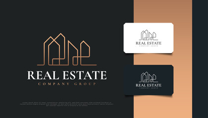 Abstract Real Estate Logo Design with Line Style. Construction, Architecture or Building Logo Design