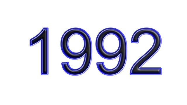 blue 1992 number 3d effect white background