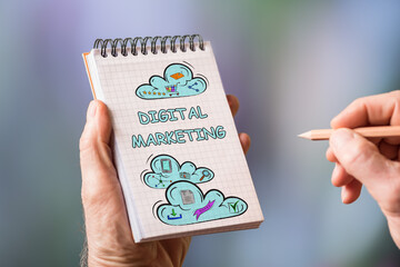 Digital marketing concept on a notepad