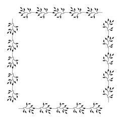 Square frame with black branches on white background. Doodle style. Vector image.