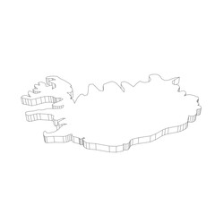 Iceland - 3D black thin outline silhouette map of country area. Simple flat vector illustration.