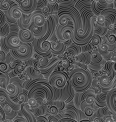 Decorative ornamental vector seamless pattern with waving curling lines, "drawn by chalk" effect. You can use any color of background	
