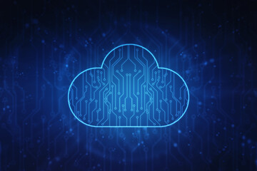 2d illustration of Cloud computing, Digital Cloud computing Concept background. Cyber technology, internet data storage, database and data server concept