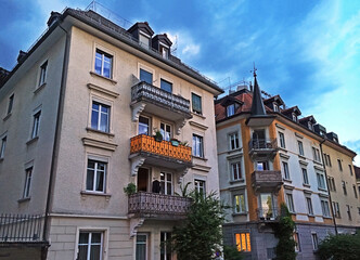 A typical urban residential area on the outskirts of the city with green areas and parks - St. Gallen, Switzerland (Schweiz)