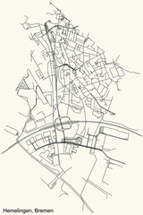 Black simple detailed street roads map on vintage beige background of the quarter Hemelingen subdistrict of Bremen, Germany