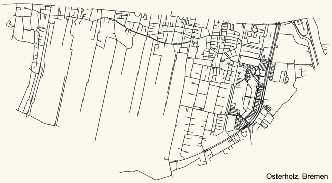 Black simple detailed street roads map on vintage beige background of the quarter Osterholz subdistrict of Bremen, Germany