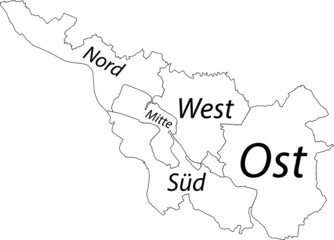 Simple white vector map with black borders and names of districts of Bremen, Germany