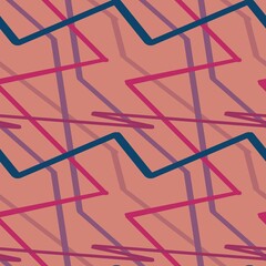 seamless pattern with pink, blue and purple zigzag on beige background