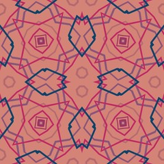 seamless pattern with pink, blue and purple lines on a beige background