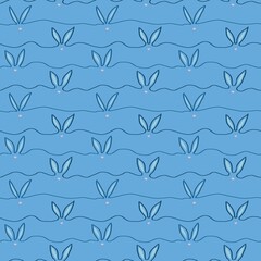 seamless pattern of rabbit ears on a blue background