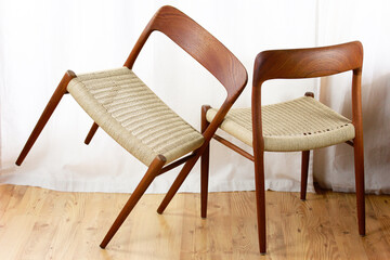 A danish teak CHAIR Danish Design Chairs Mid Century 60s Vintage Dining paper cord seat wood Modern...