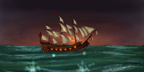 battle of two ships at sea 