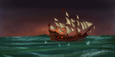 battle of two ships at sea 