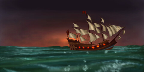 battle of two ships at sea 