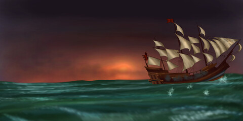 battle of two ships at sea 