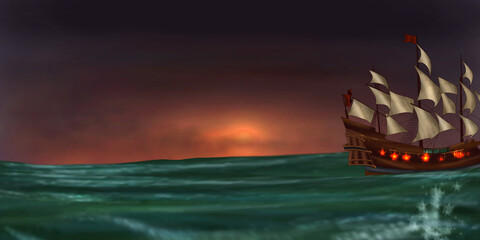 battle of two ships at sea 