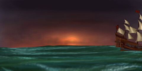 battle of two ships at sea 