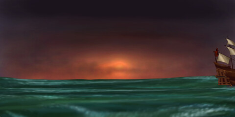 battle of two ships at sea 