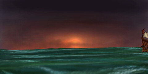 battle of two ships at sea 