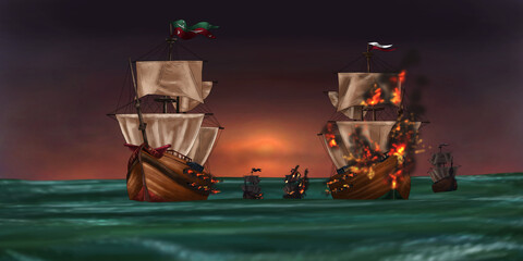 battle of two ships at sea 