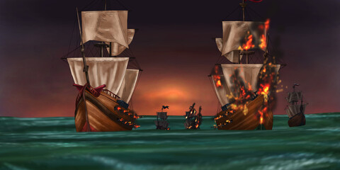battle of two ships at sea 
