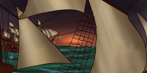 battle of two ships at sea 