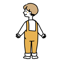 後ろ姿のオーバーオールを着た男の子
