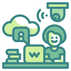 cctv cloud blue line icon