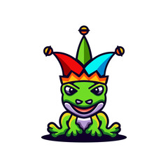 Logo Design Mascot Cartoon Frog with Joker Hat