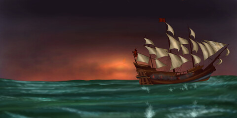 battle of two ships at sea 