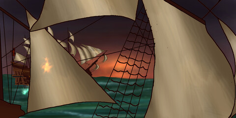 battle of two ships at sea 