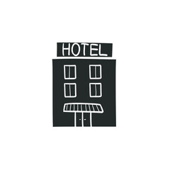 Hotel Icon Silhouette Illustration. Building Vector Graphic Pictogram Symbol Clip Art. Doodle Sketch Black Sign.