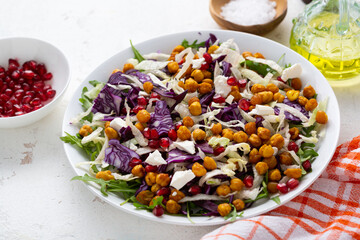 Close up of Cabbage and roasted chickpea salad on plate