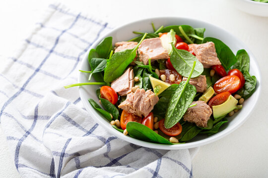 Close Up Of Tuna And Spinach Salad Healthy Food