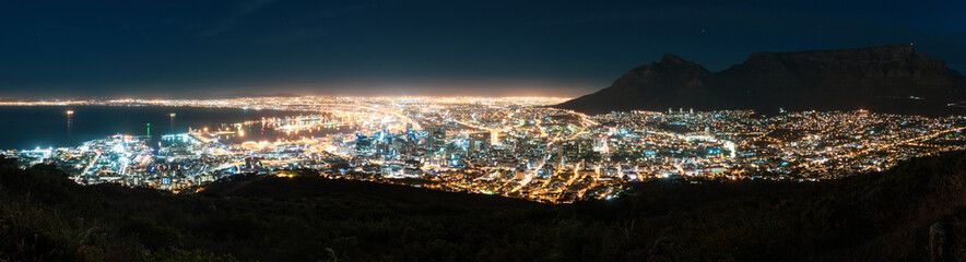 Fototapeta na wymiar Panoramic scenic view cityscape of Cape Town, South Africa by night.